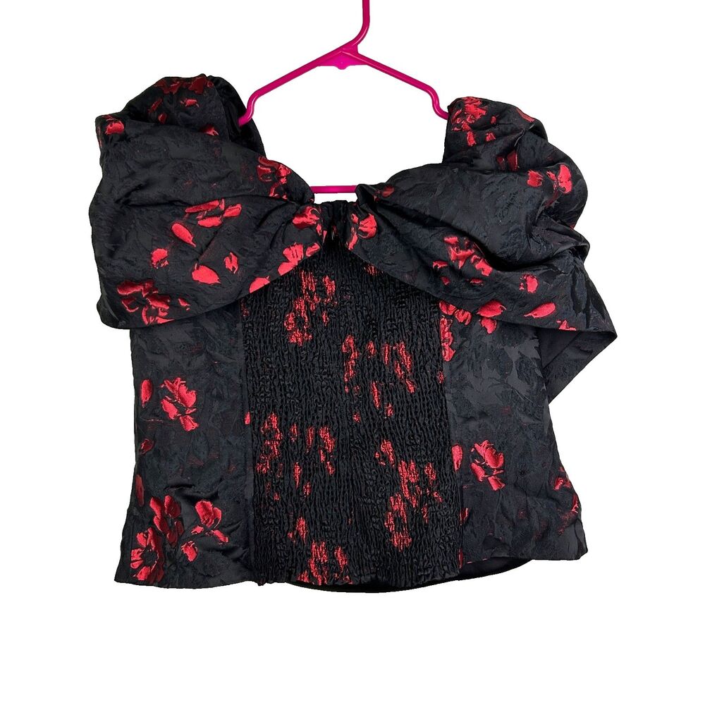White House Black Market WHBM Floral Jacquard Bustier Black Red off Shoulder 14 - Picture 7 of 16